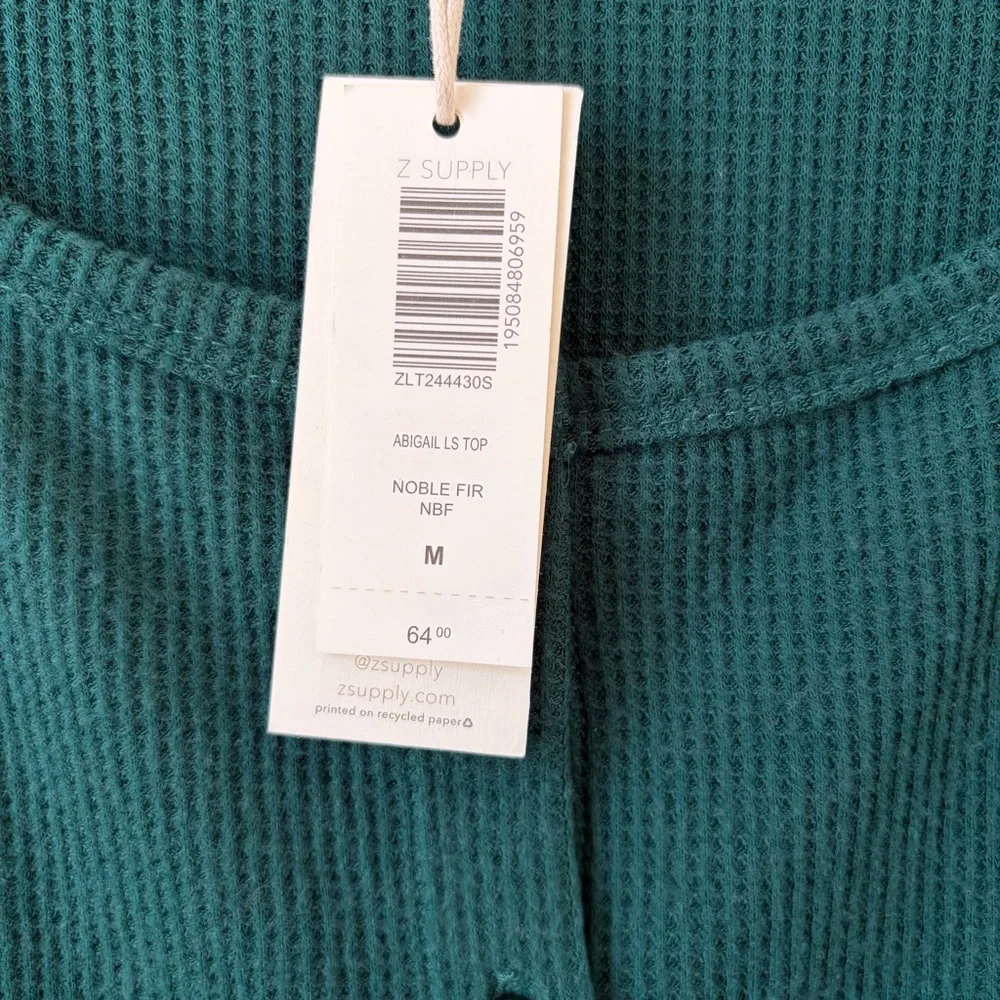 Z Supply Abigail Long Sleeve Top Noble Fir Size Medium Thermal Lounge Holiday - Picture 5 of 8
